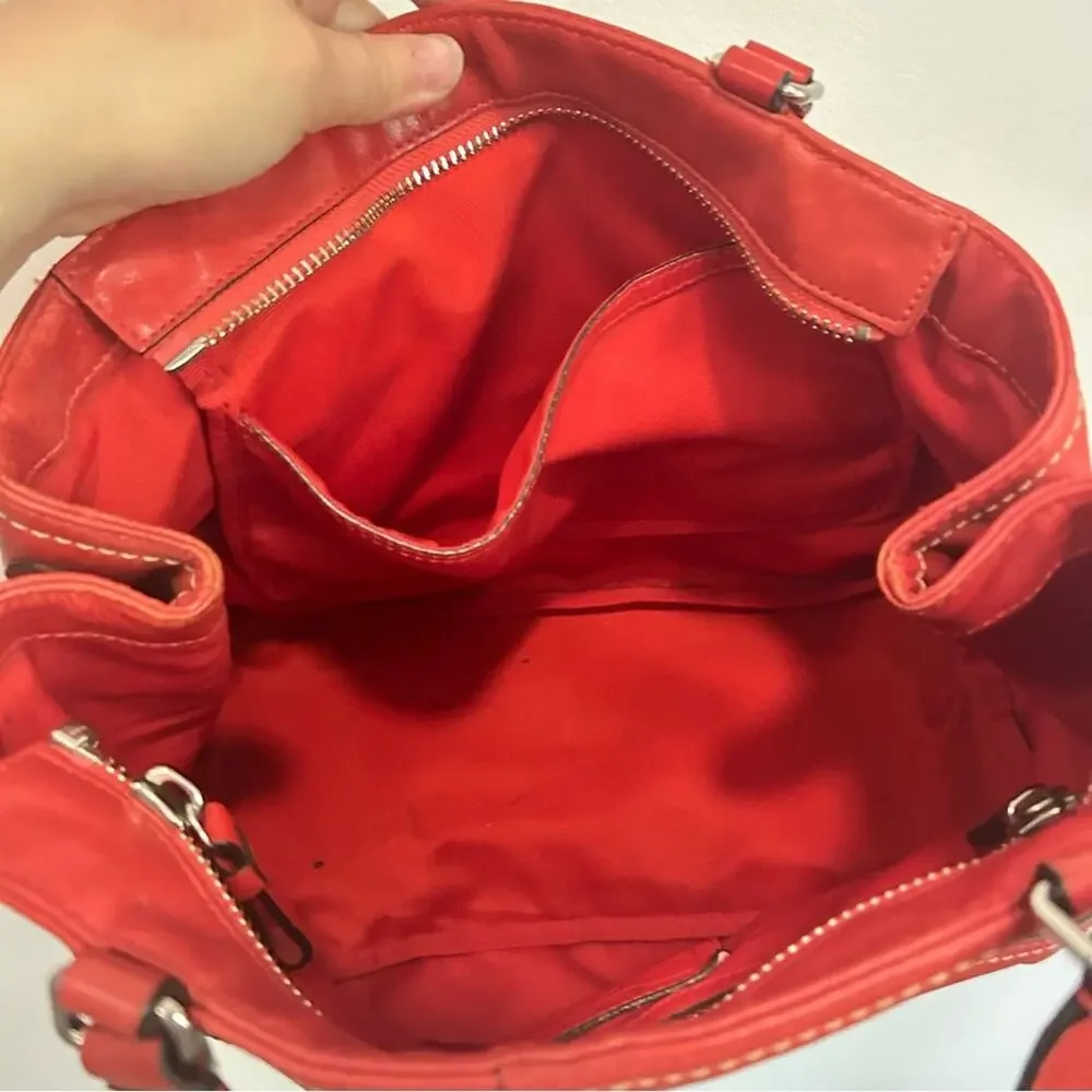 Coach Hampton Perforated & Embossed Leather Tote Handbag Red