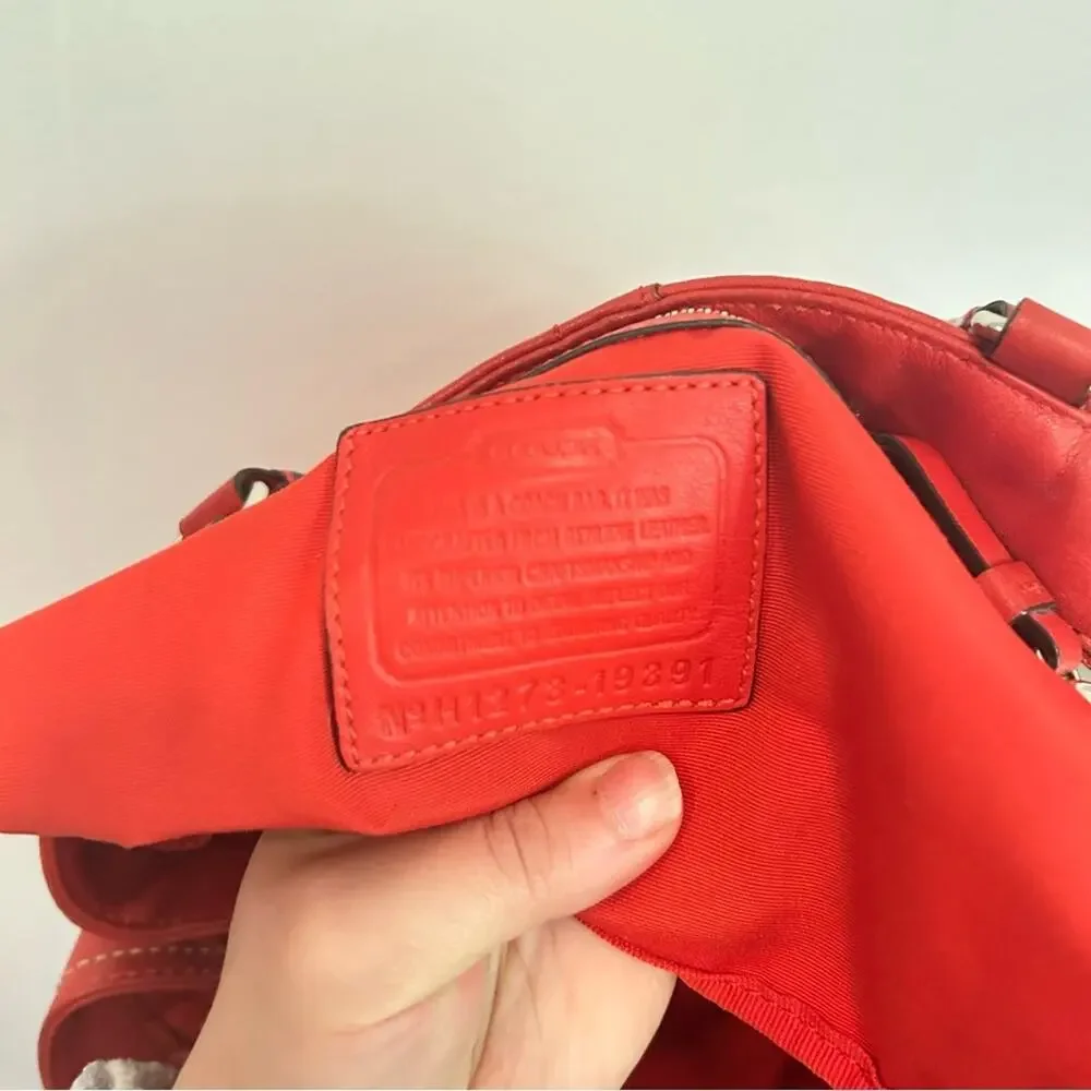 Coach Hampton Perforated & Embossed Leather Tote Handbag Red