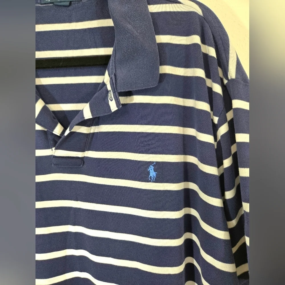 Polo by Ralph Lauren Men's Blue/White Striped Polo Embroidered Logo Classic, XXL