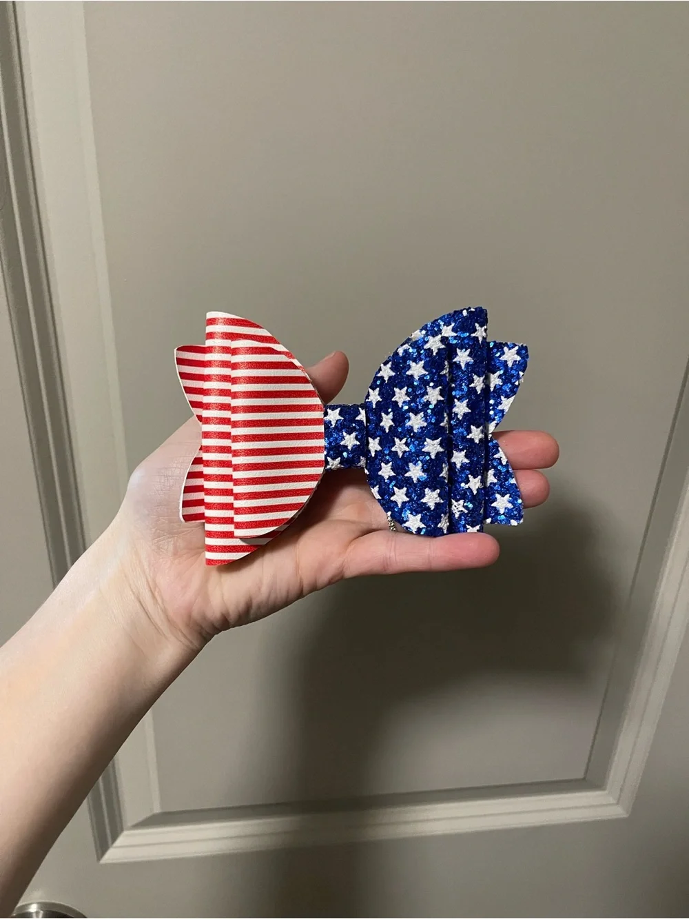 Patriotic Red & Blue Star Stripe Hair Bow