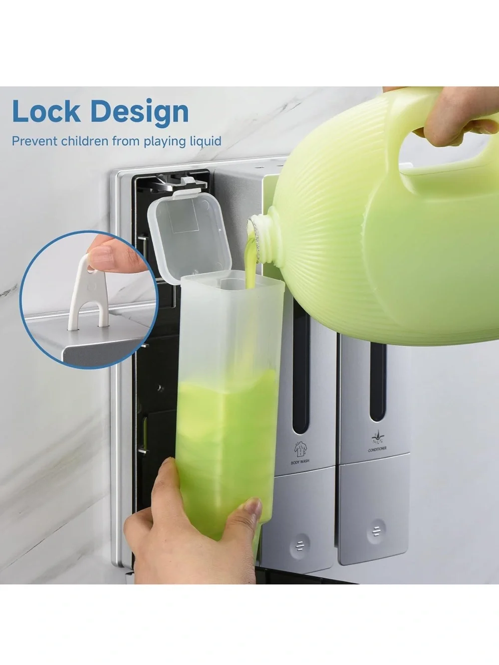 Shampoo and conditioner dispenser - shower soap dispenser wall mounted no drill