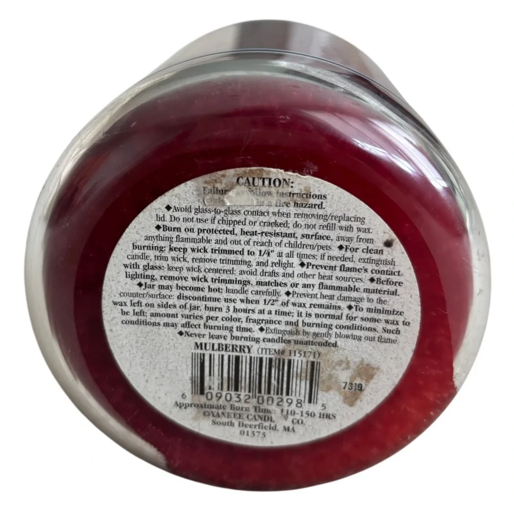 Yankee Candle Jar Mulberry Scent Rare Vintage Black Label Burgundy Red 22 Oz