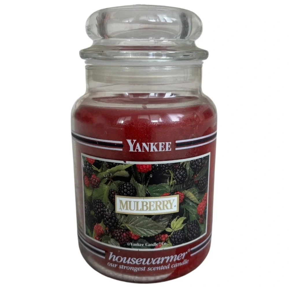 Yankee Candle Jar Mulberry Scent Rare Vintage Black Label Burgundy Red 22 Oz