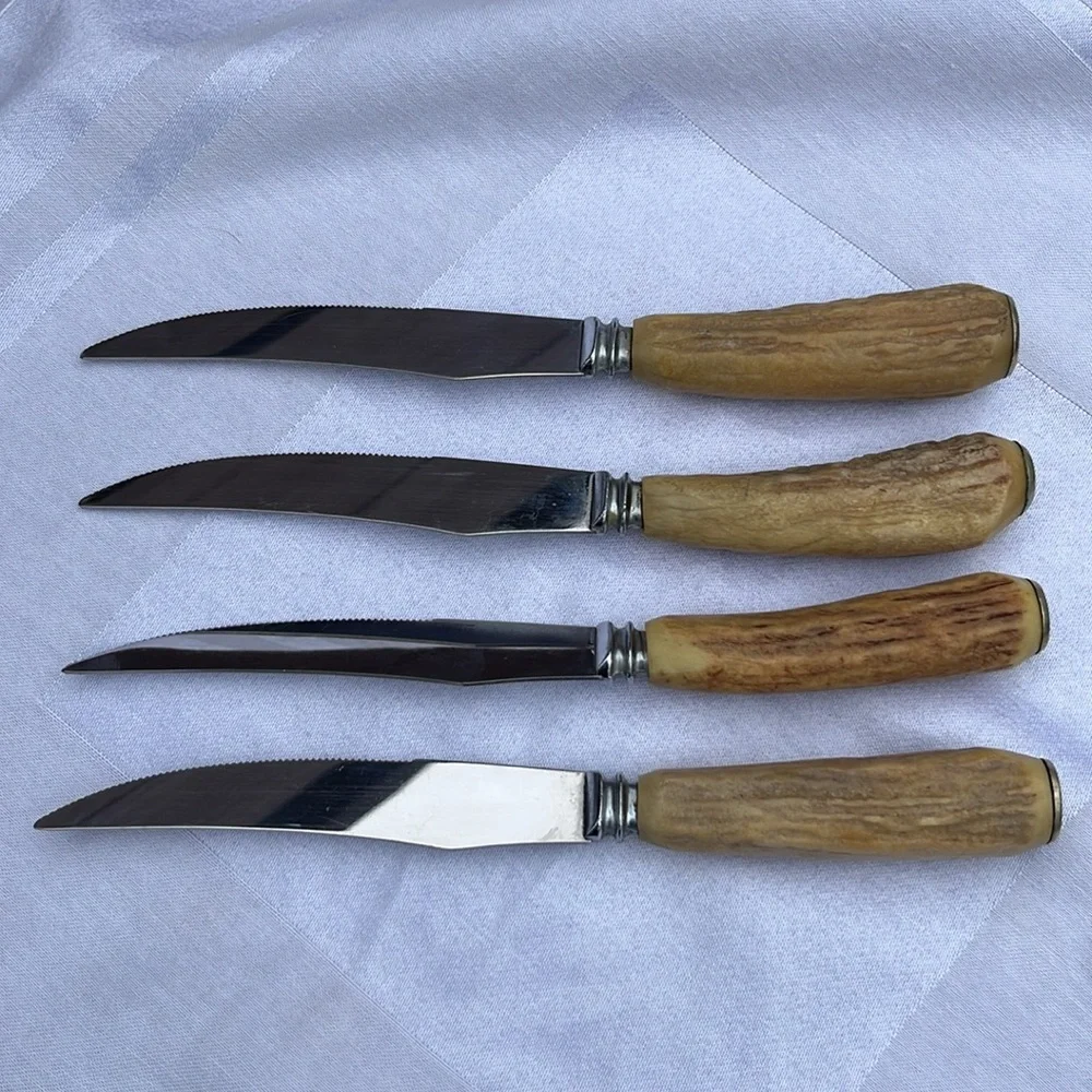 Hoffritz Antler‎ Stag Handle Steak Knives Vintage Set of 4 Made in England Deer