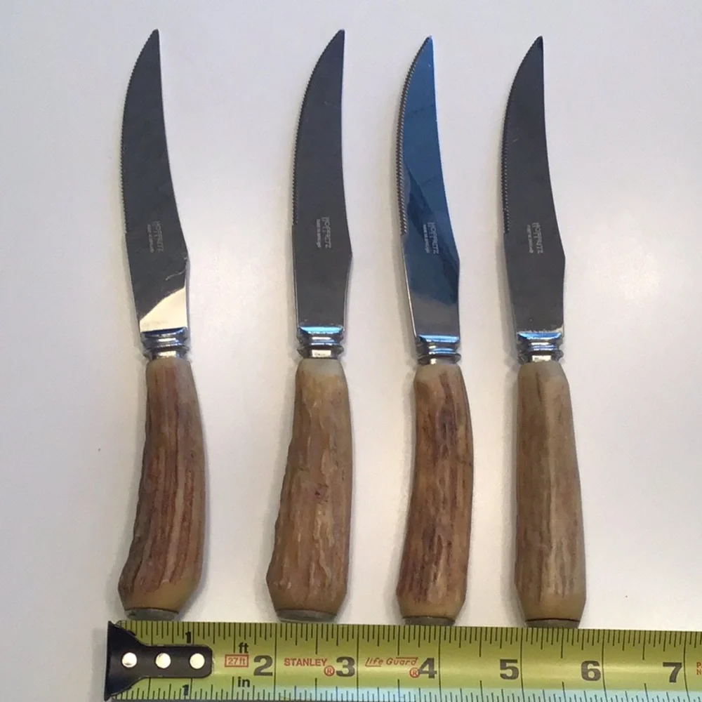 Hoffritz Antler‎ Stag Handle Steak Knives Vintage Set of 4 Made in England Deer