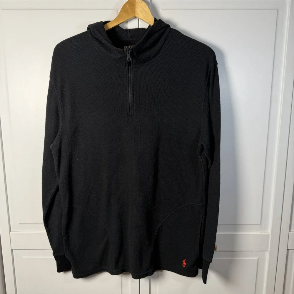 Polo Ralph Lauren Men's Long Sleeve Thermal Hoodie Pockets Outdoor Black Large‎