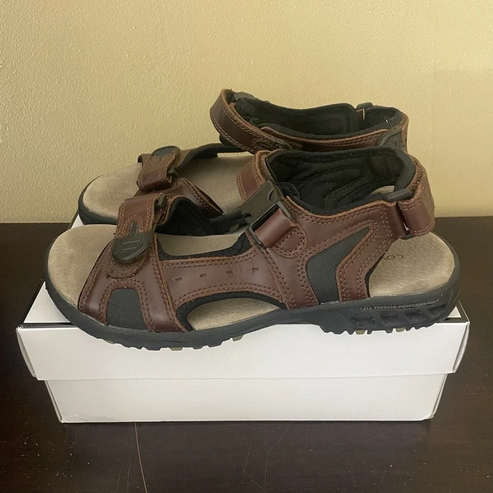 Covington Mens All Terrain Performance‎ Brown Leather Hiking Sport Sandals