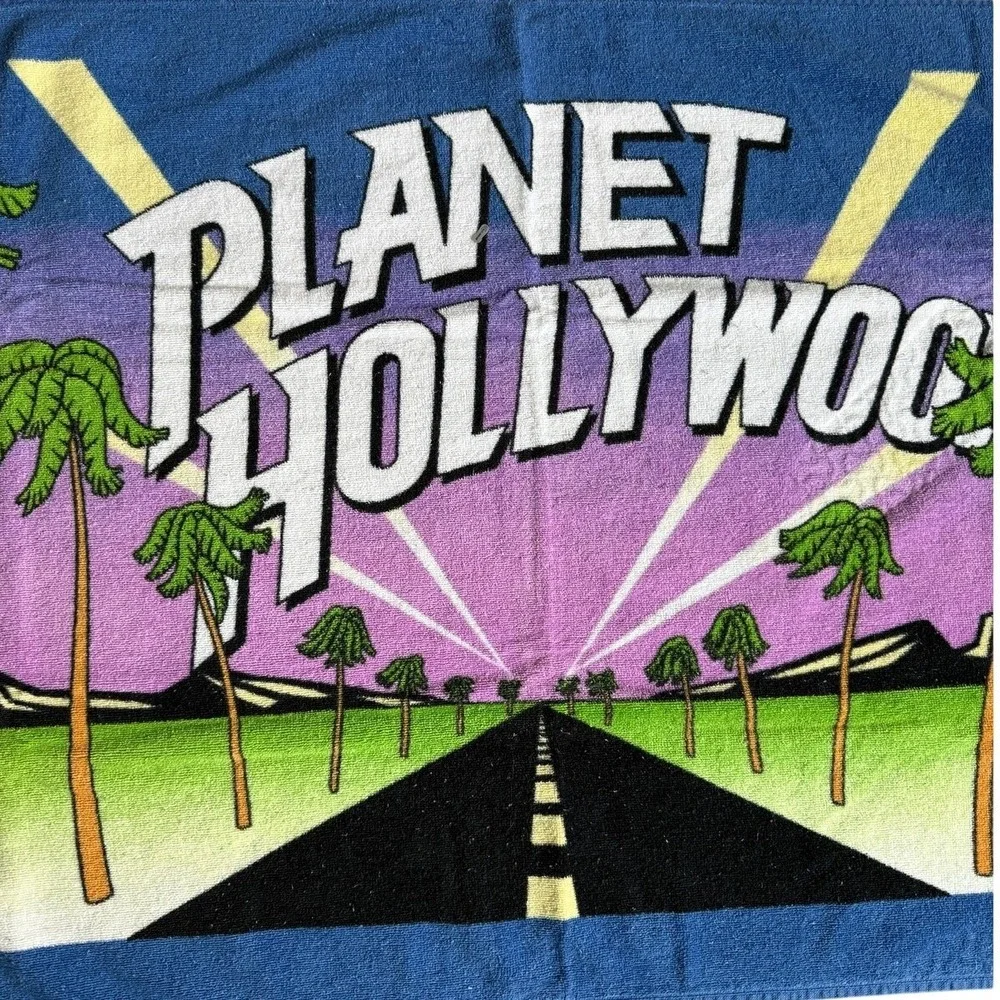 Vintage Planet Hollywood Beach Towel Hilasal 100% Cotton 90s‎ Retro Blue