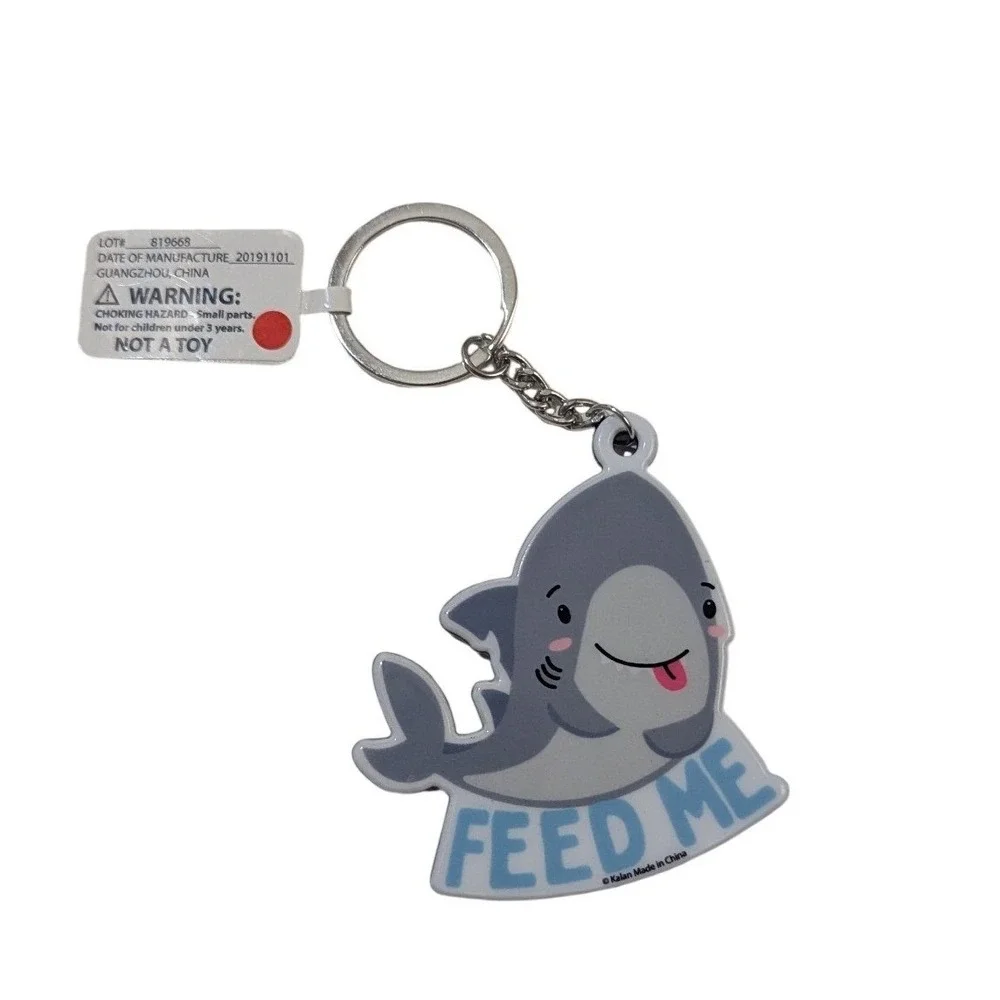 Kalan Feed Me Shark Keychain Gray Blue‎ Acrylic Ocean Animal Bag Tag New