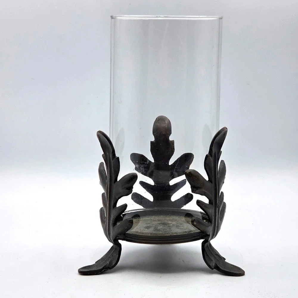 RETRO Pier 1 Hurricane Candle Holder Leaves Iron Base‎