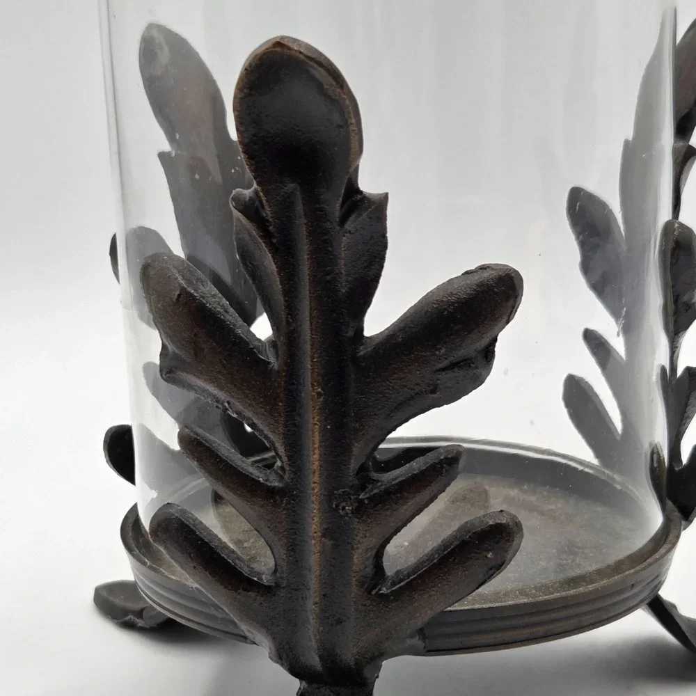 RETRO Pier 1 Hurricane Candle Holder Leaves Iron Base‎