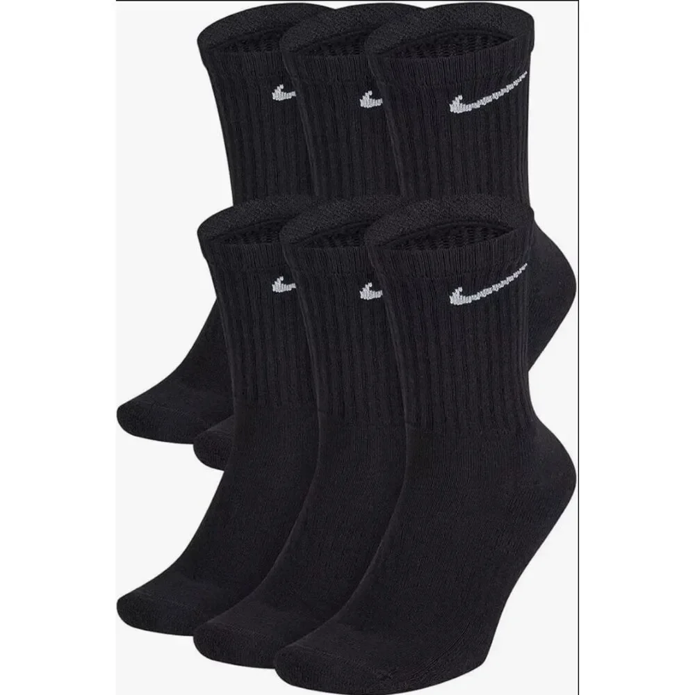 Nike Kids Performance Cushioned Crew Training Socks 6-Pack Black/White Small