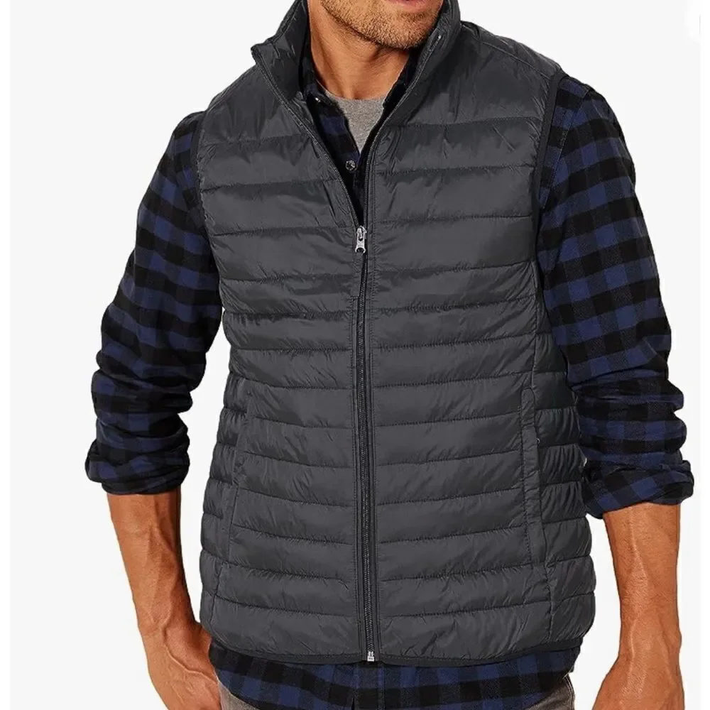 Amazon Essentials Puffer Back Vest Lightweight Mocked M Zip Up Water Resistant