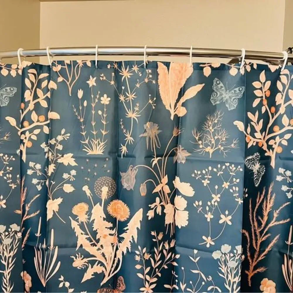 Botanical Shower Curtain – Aqua Teal Blue & Coral Floral Nature Print