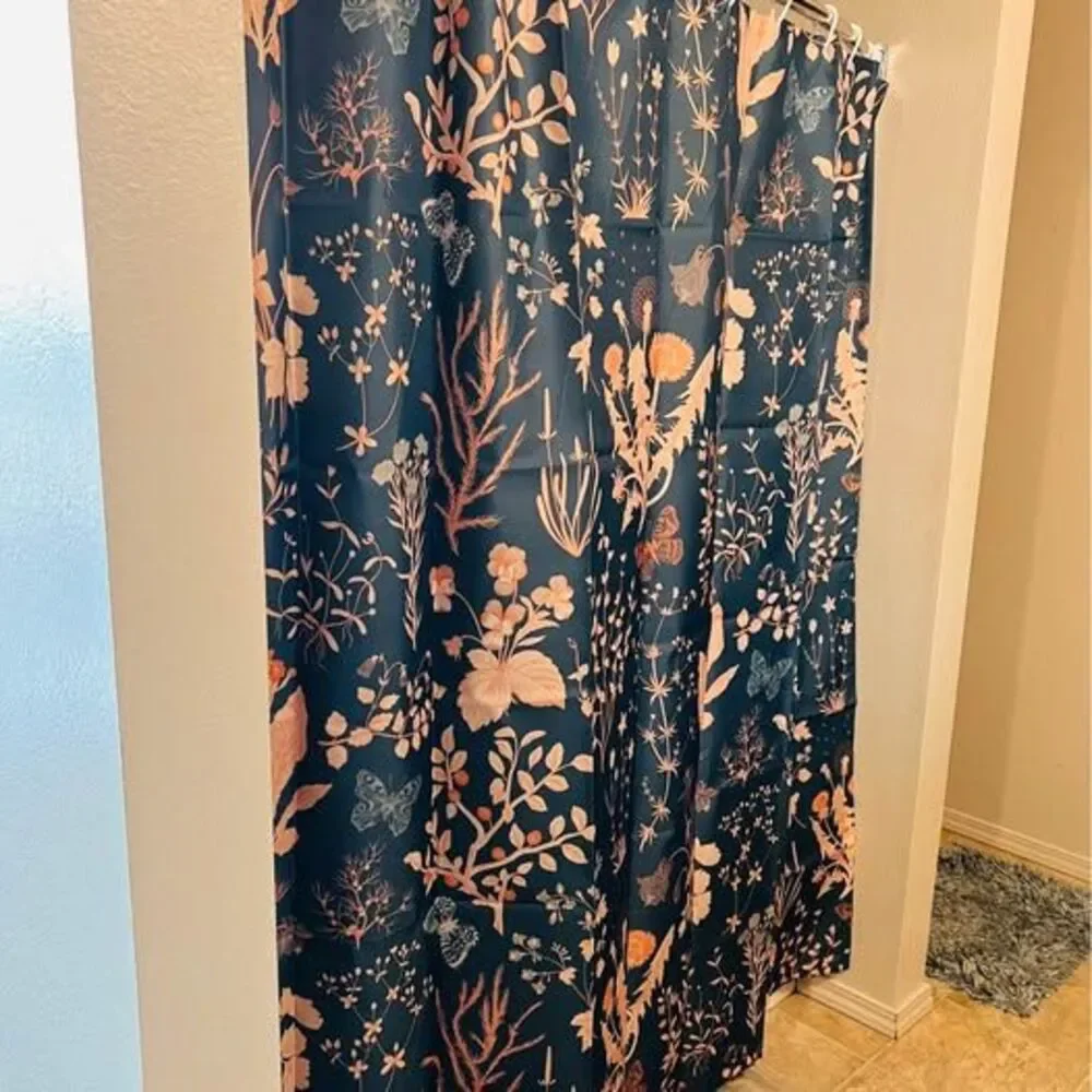 Botanical Shower Curtain – Aqua Teal Blue & Coral Floral Nature Print