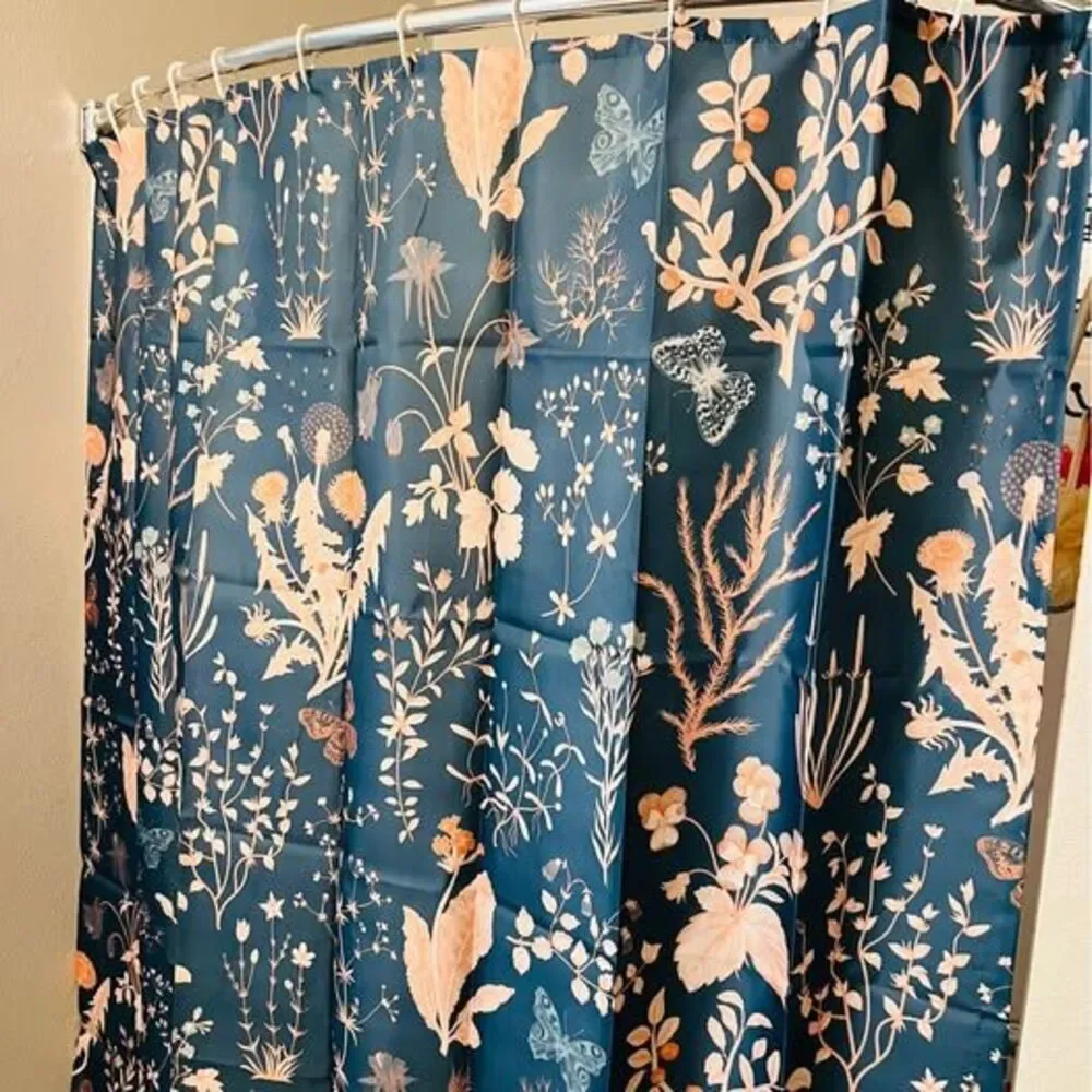 Botanical Shower Curtain – Aqua Teal Blue & Coral Floral Nature Print