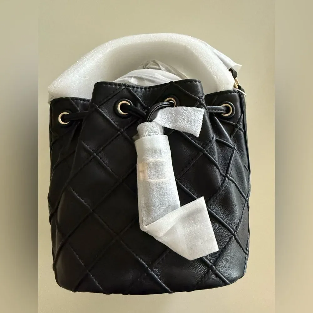 Tory Burch Small Fleming Soft Bucket Bag, Black, NWT