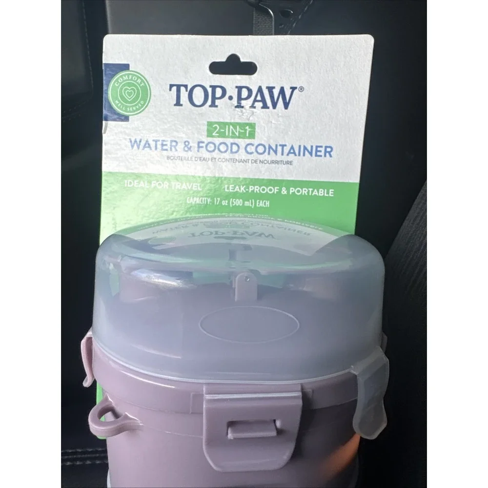 Top Paw For Travel Container For Dog 2-in-1‎ Food And Water Leak Proof Portable
