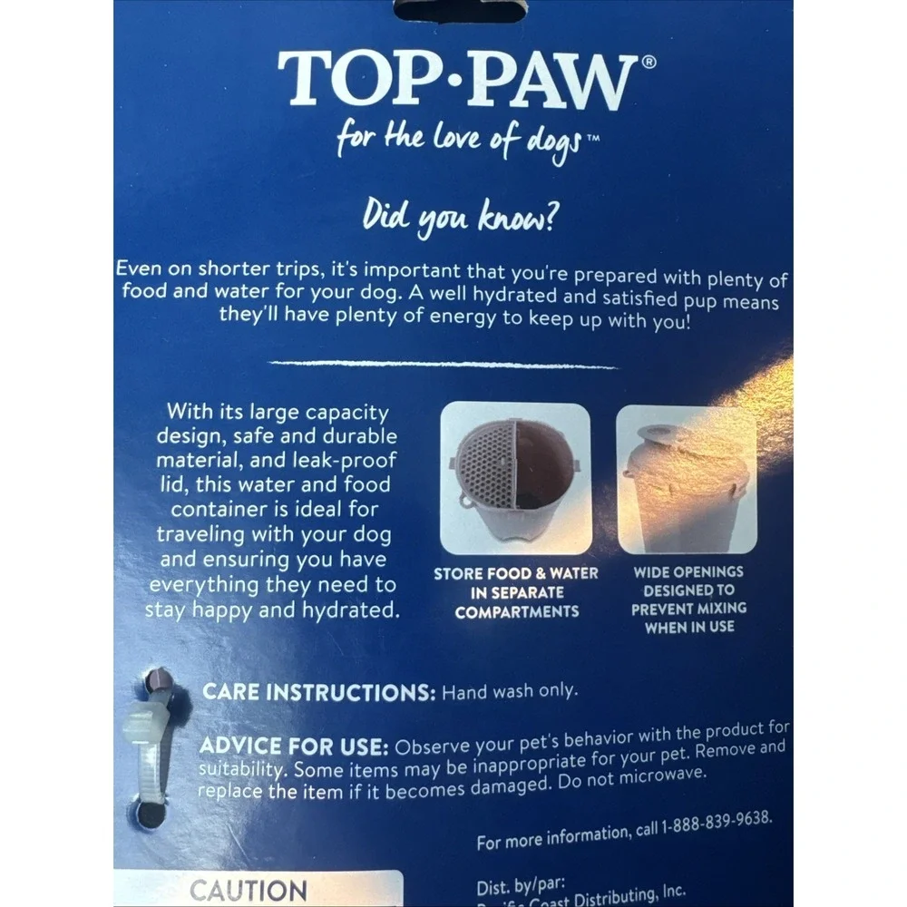 Top Paw For Travel Container For Dog 2-in-1‎ Food And Water Leak Proof Portable