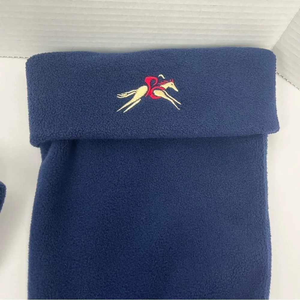 A Little Bit Racey blue fleece equestrian embroidered boot liners, medium.
