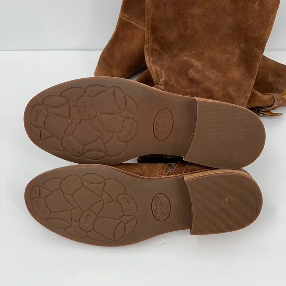 Kork-Ease Addison OTK tall boots rust distressed suede flat pull-on buckle 7.5
