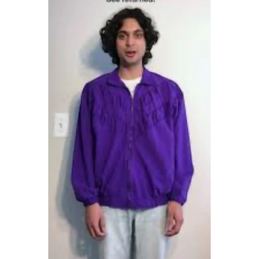 Vintage Teddi Purple Windbreaker Jacket Pleated Chevron Yoke Made in‎ USA Large