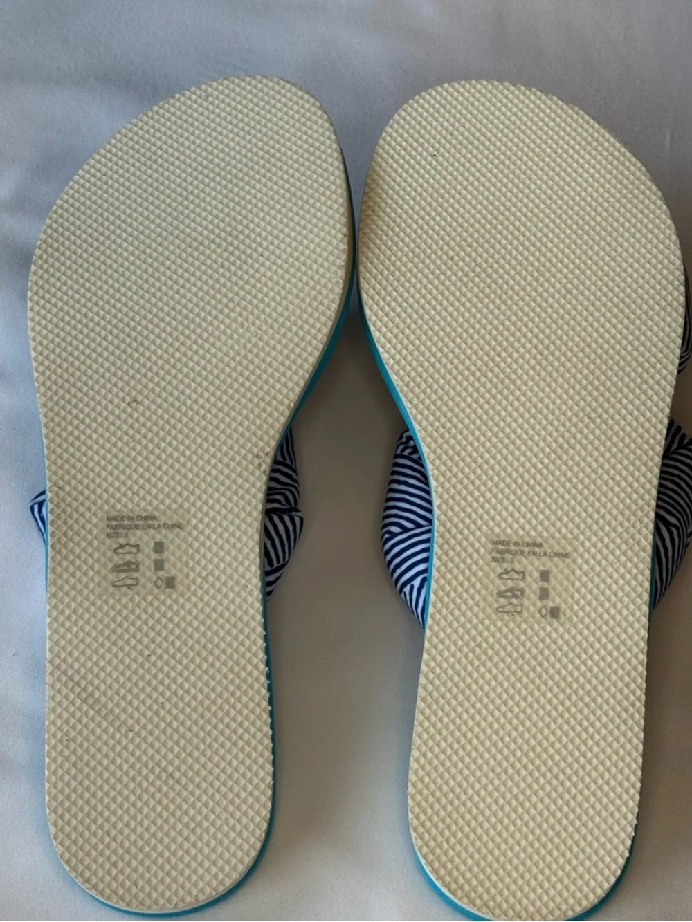 Urban Outfitters Turquoise Slide Sandals with Navy Striped Bow‎