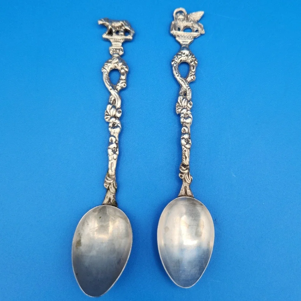 Vintage Italian Demitasse Souvenir Spoons‎ - Winged Lion and Capitoline Wolf