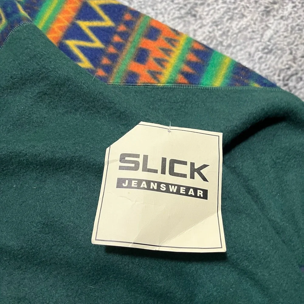Vintage Slick Jeanswear Fleece Jacket Mens XL Green‎ 1/4 Zip Aztec 80s 90s