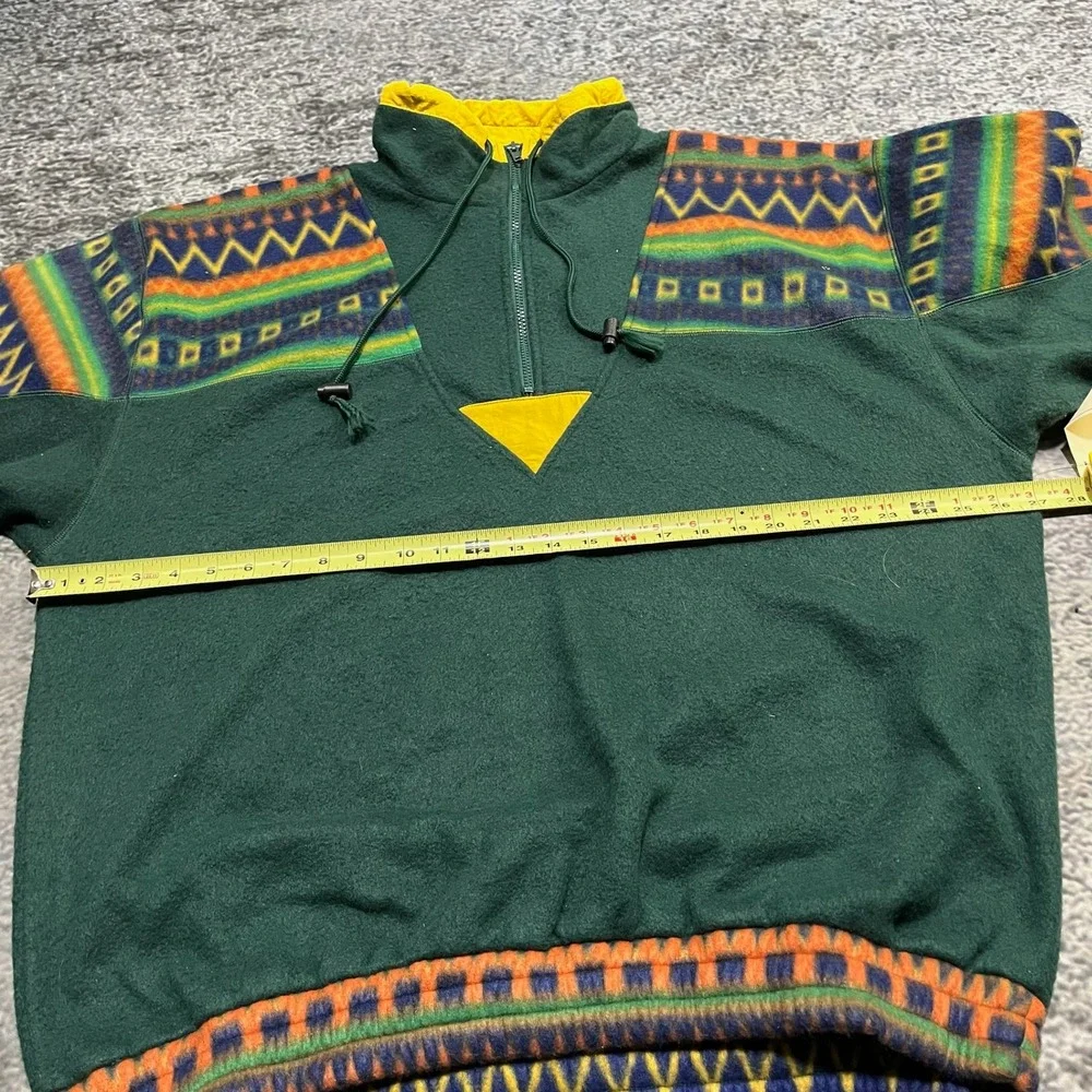 Vintage Slick Jeanswear Fleece Jacket Mens XL Green‎ 1/4 Zip Aztec 80s 90s