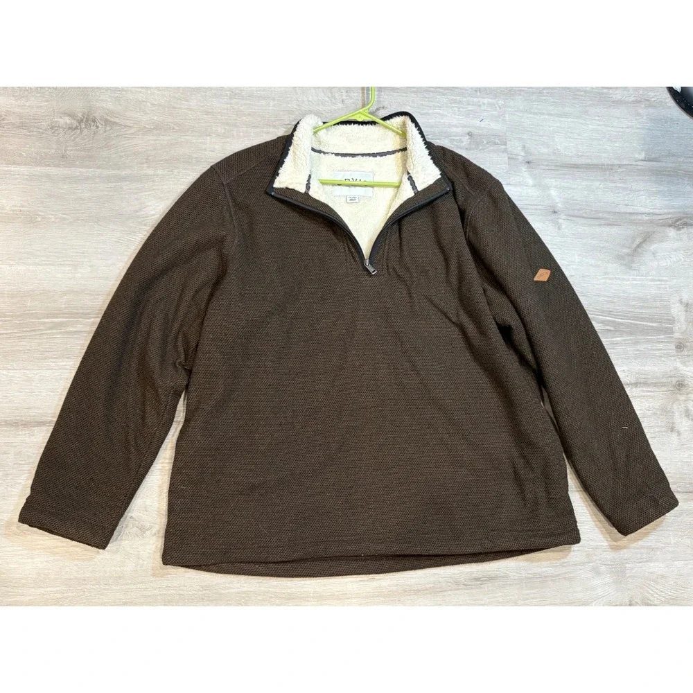 Orvis‎ Mens Brown Sherpa Lined Quarter Zip Pullover Sweater XXL 1526440
