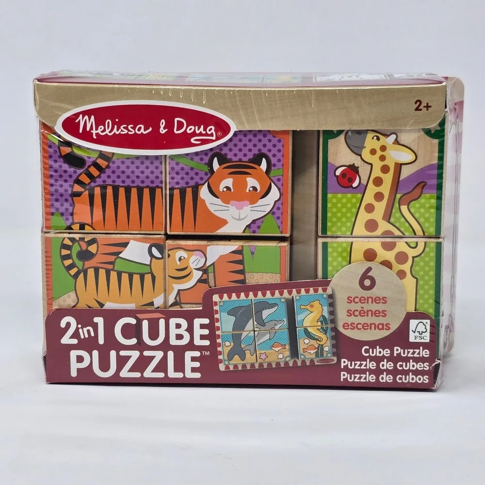 Melissa & Doug 2-in-1‎ Wooden Cube Puzzle Animals 6 Scenes 50274 New