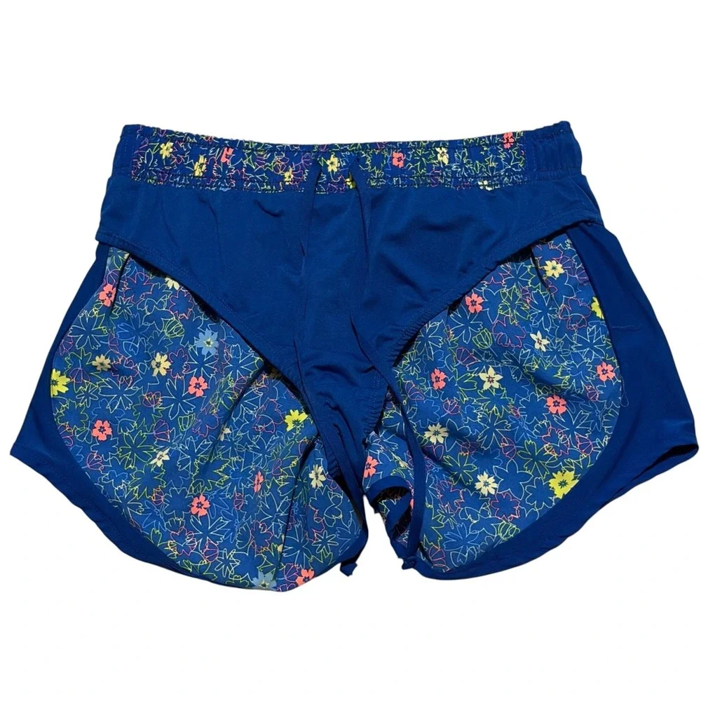 Bucky's Floral Running Shorts Blue Neon Flower Print Women's Athletic Shorts