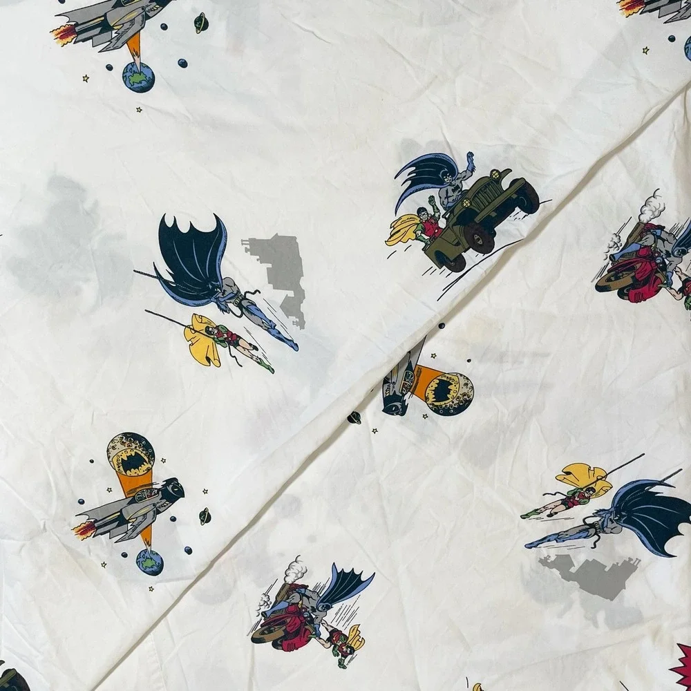 Pottery Barn Kids DC Comics Batman Flat Sheet Twin White‎ Superhero Robin Retro