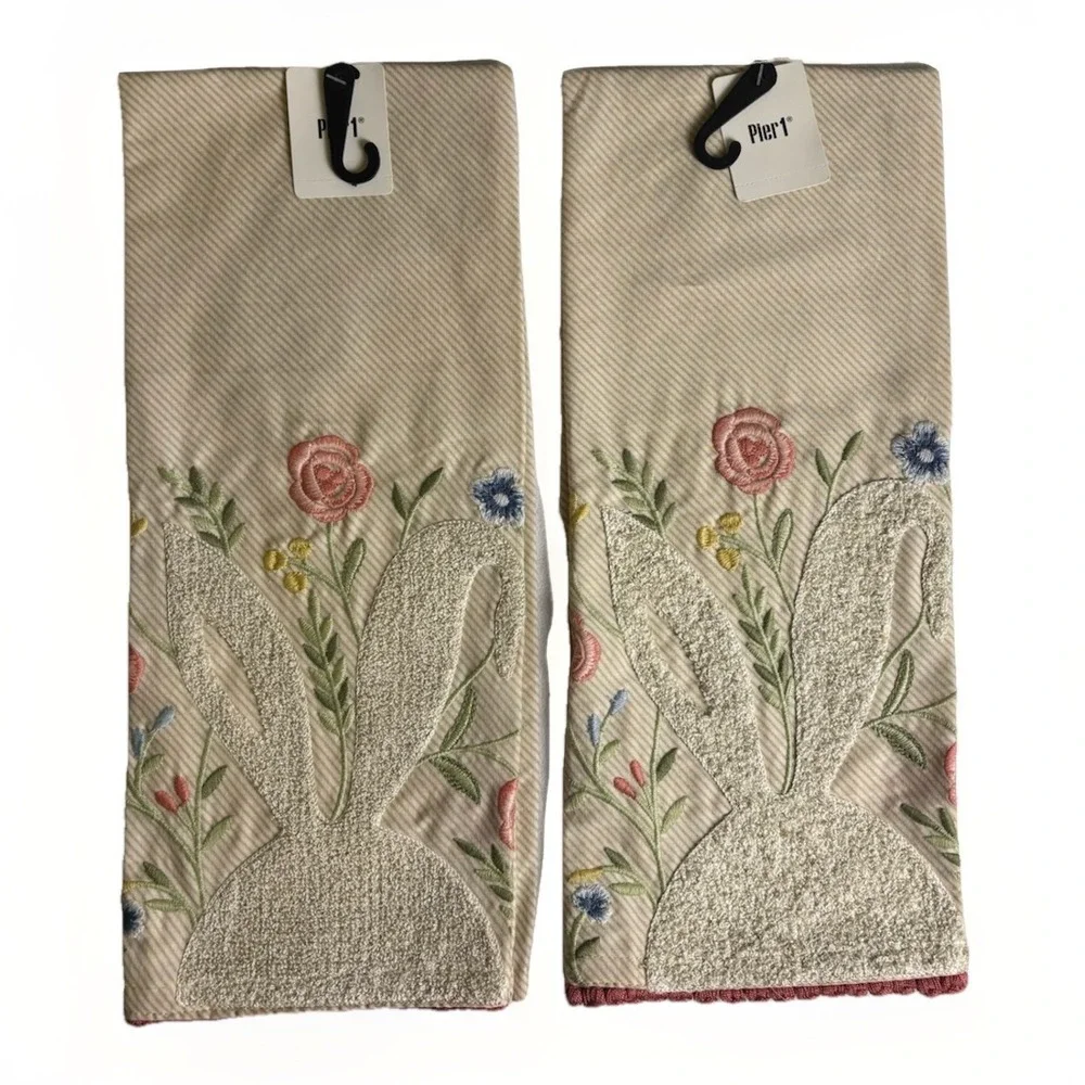 Pier 1 Imports Easter Bunny Napkin Set (2)‎ 100% Cotton India NWT