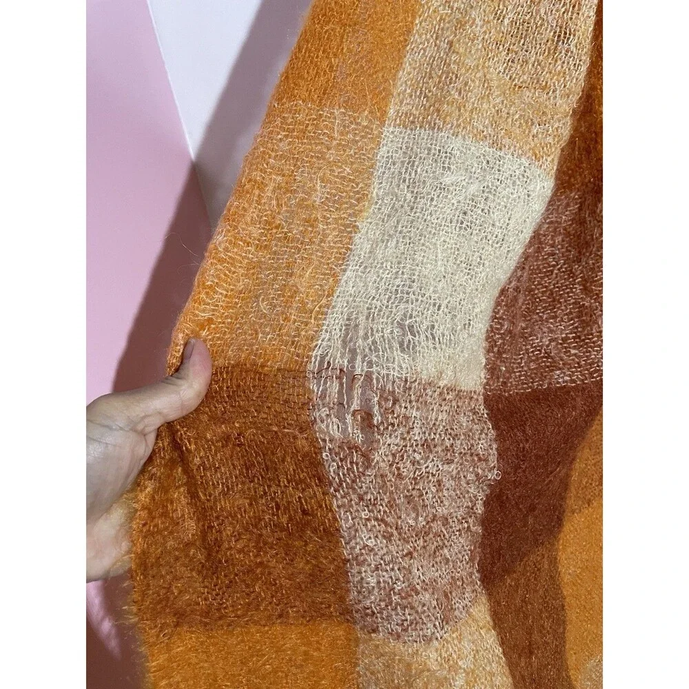 Glen Cree 100% Mohair Lap Throw Blanket Scotland Orange Yellow Plaid  78x53 READ