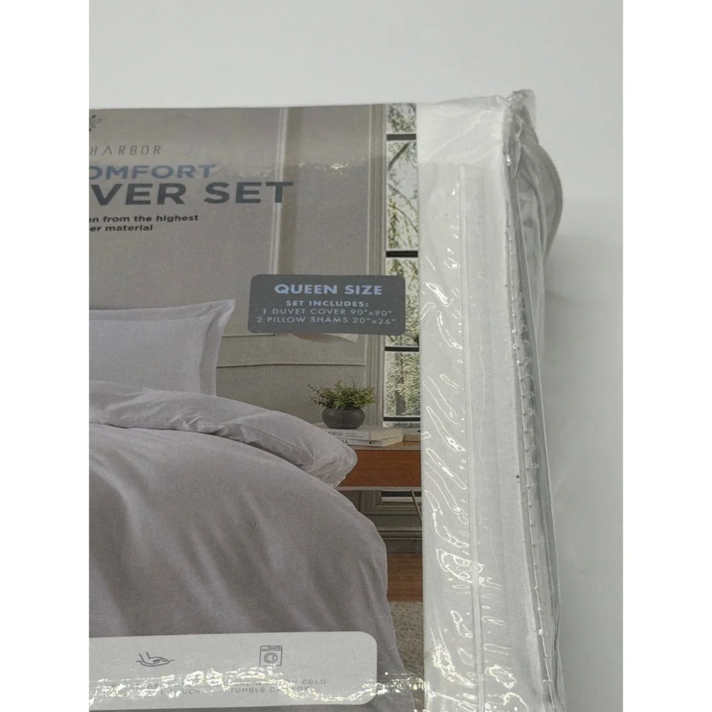 NWT Hearth & Harbor Style Comfort‎ Queen Duvet Cover Set White Microfiber