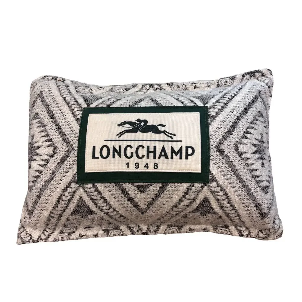 Longchamp 1948 Gray White Diamond Pattern Lumbar Wool Blend Pillow 14x19 Lodge