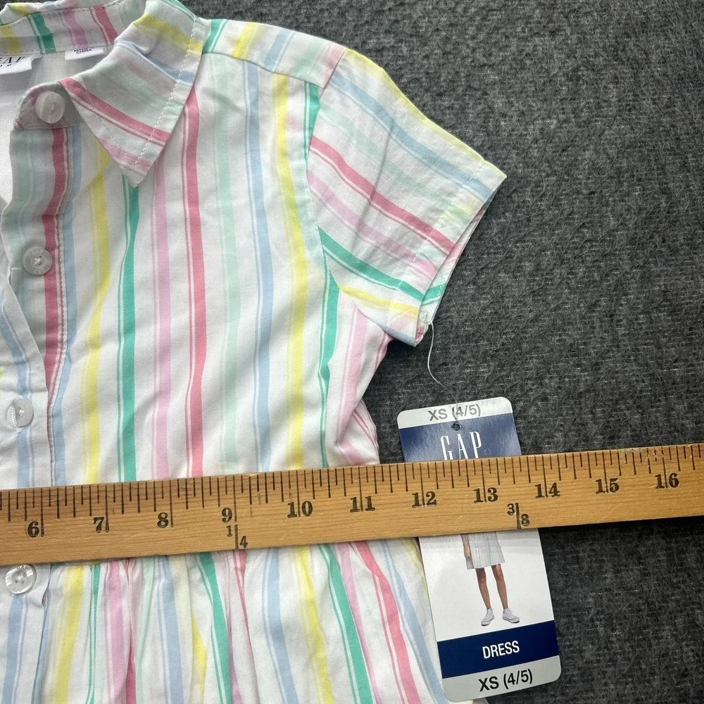 GAP‎ Kids Girls Dress XS 4/5 Cotton Short Sleeved Striped Button Pastel Easter