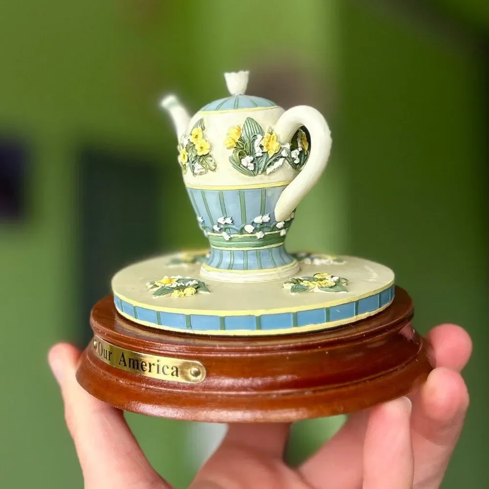 VTG Dainty Floral Elegant Teapot Kettle On Base Our American Unique Mini Accent
