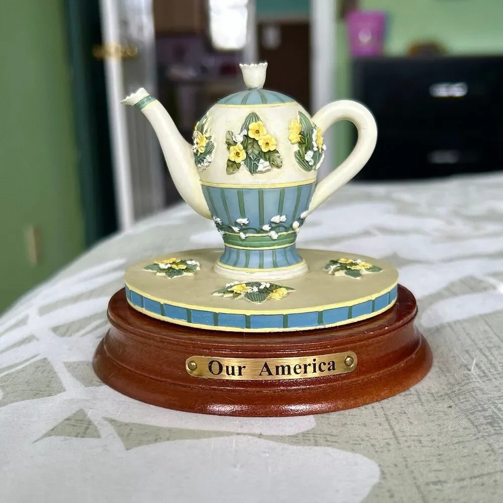 VTG Dainty Floral Elegant Teapot Kettle On Base Our American Unique Mini Accent