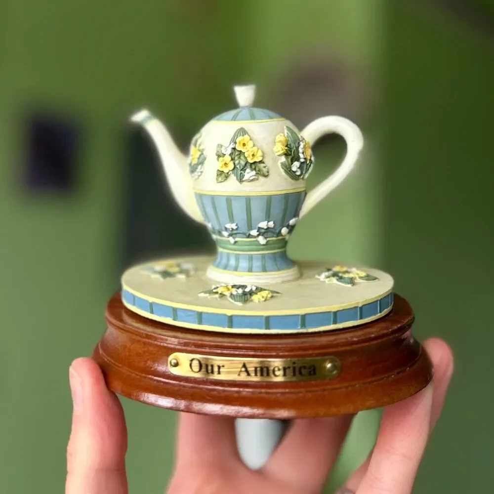 VTG Dainty Floral Elegant Teapot Kettle On Base Our American Unique Mini Accent