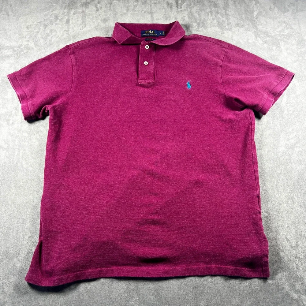 Polo Ralph Lauren Custom Fit Polo Shirt Mens‎ Large Magenta Blue Pony
