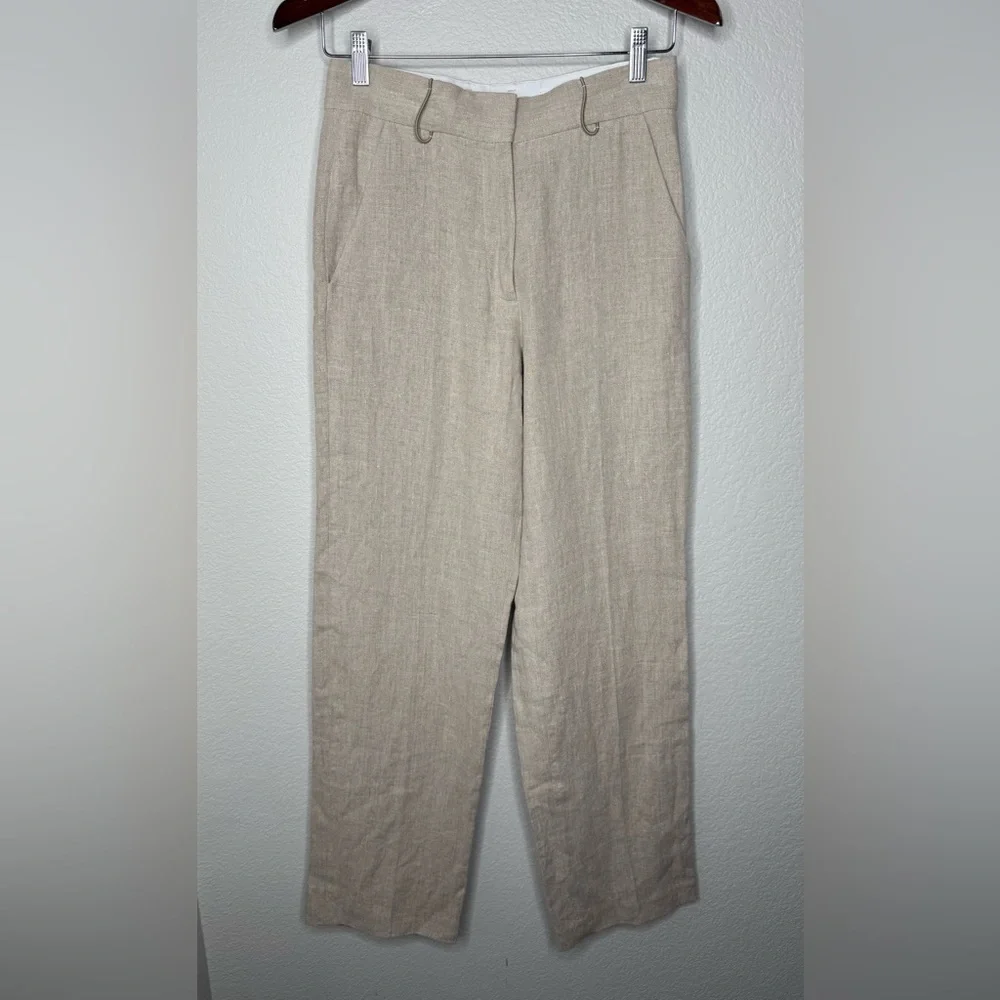 COS Wide Leg Linen Trousers 100% Linen Size 4 Natural Beige Minimalist High Rise