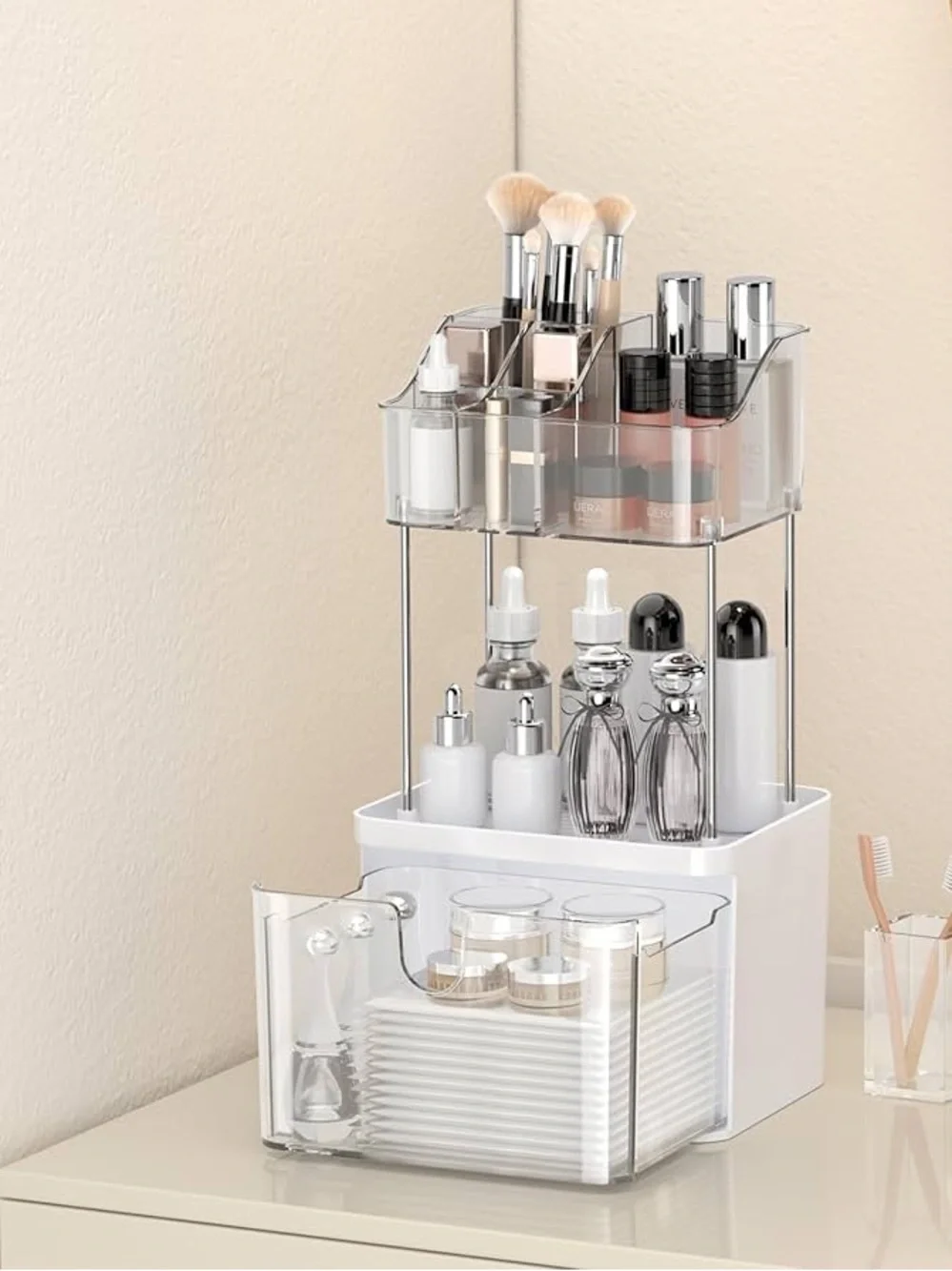 Vanity Organizer with Clear Drawer 2-Tiers