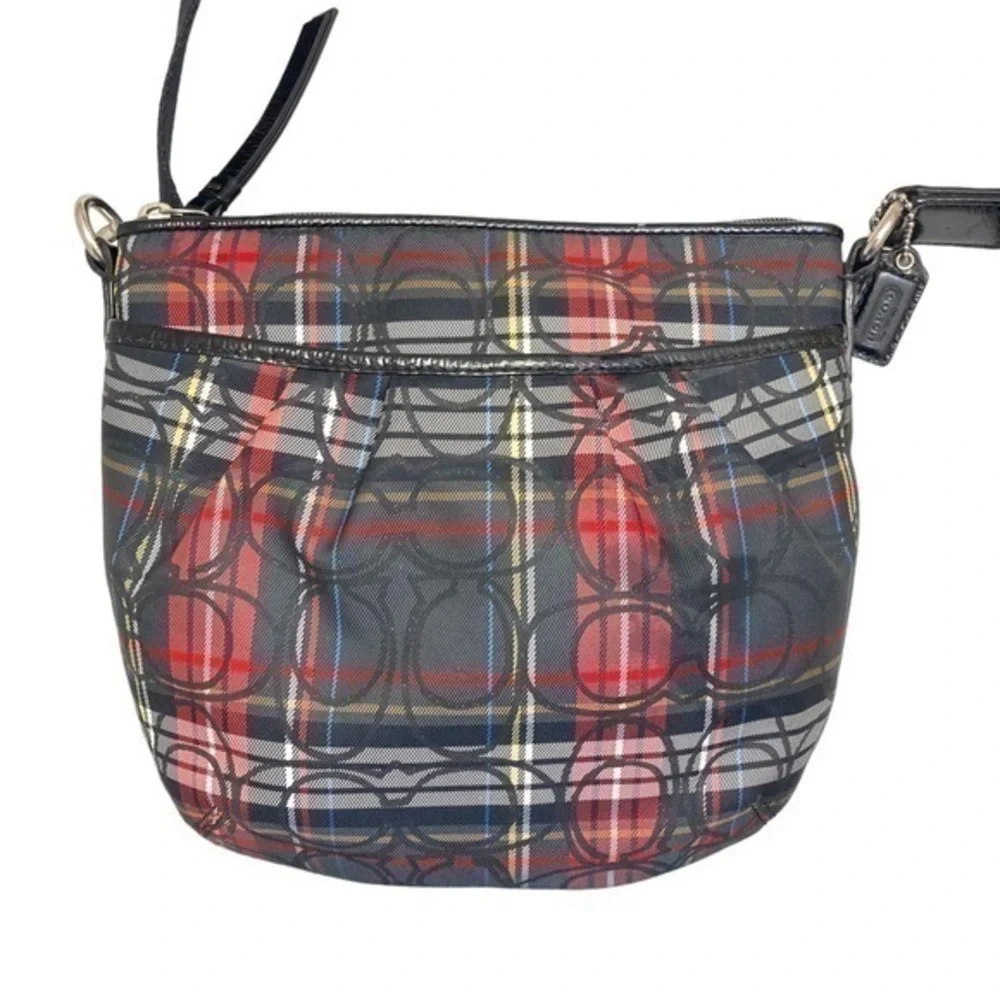 Coach red and black plaid swingpack crossbody bag adjustable strap