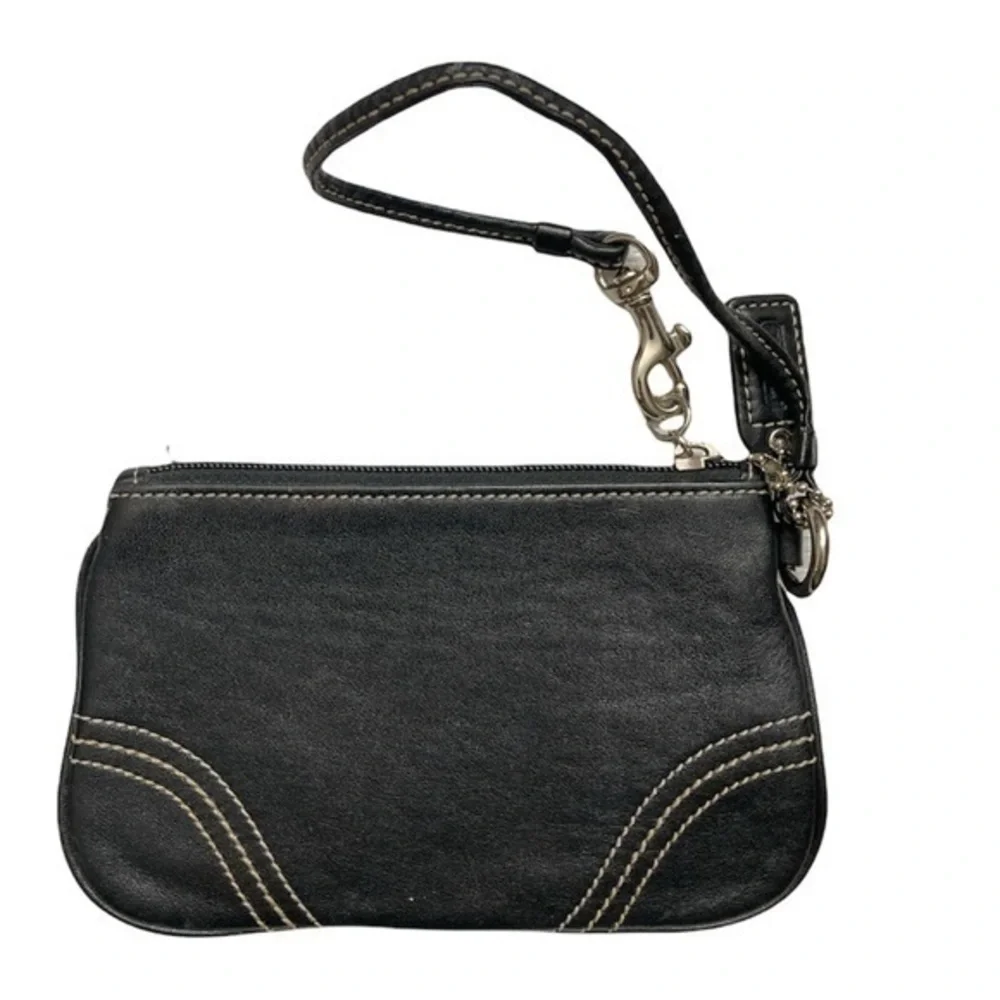 Coach black leather wristlet bag