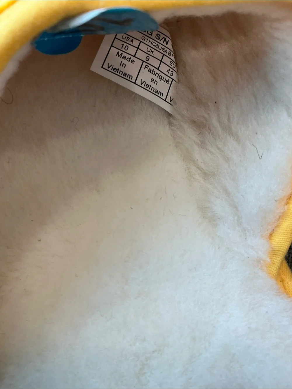 UGG White Shearling Slide with Yellow Logo
