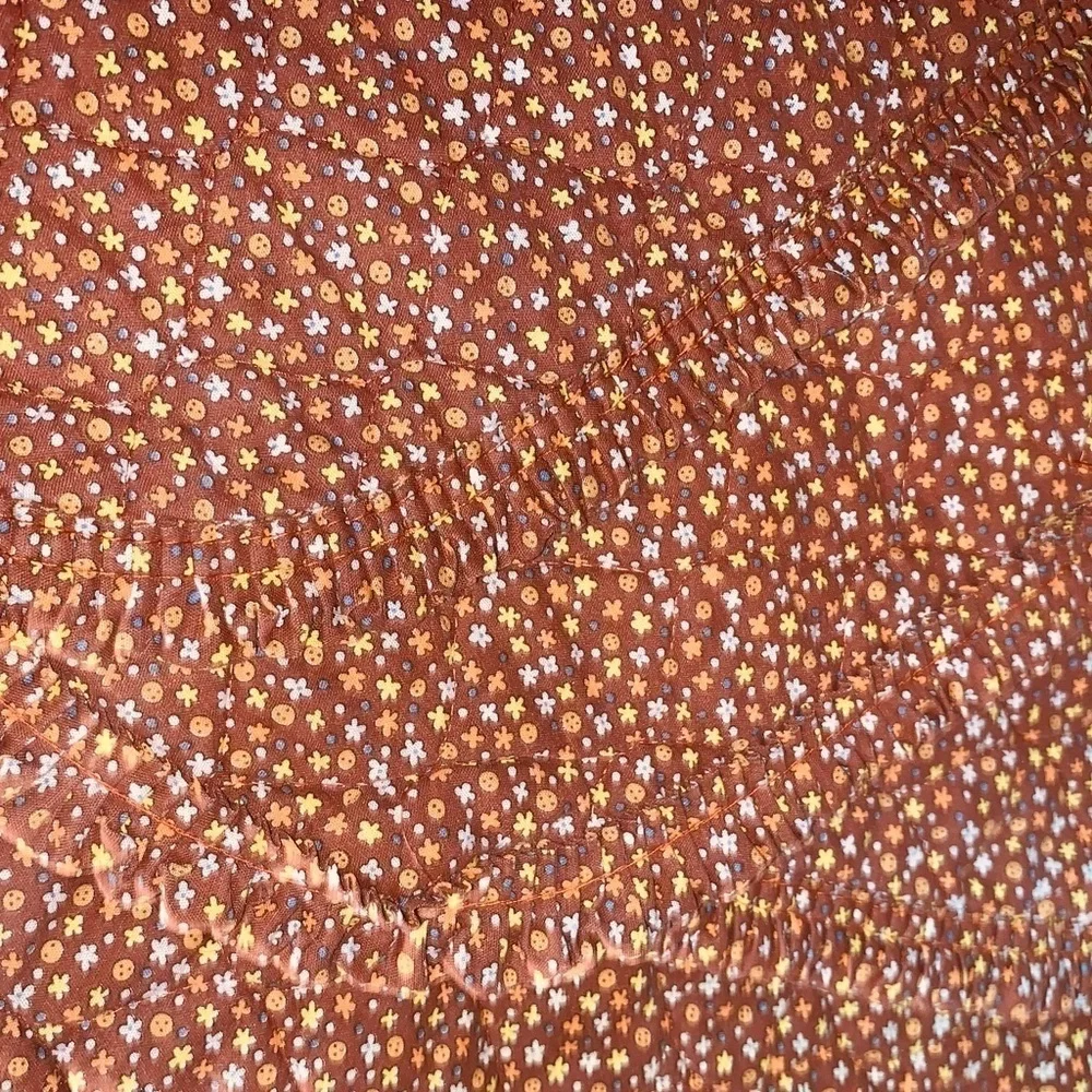 4 1970s Cotton Oval Place Mats Rustic Brown Retro Daisy Floral Pattern Vintage