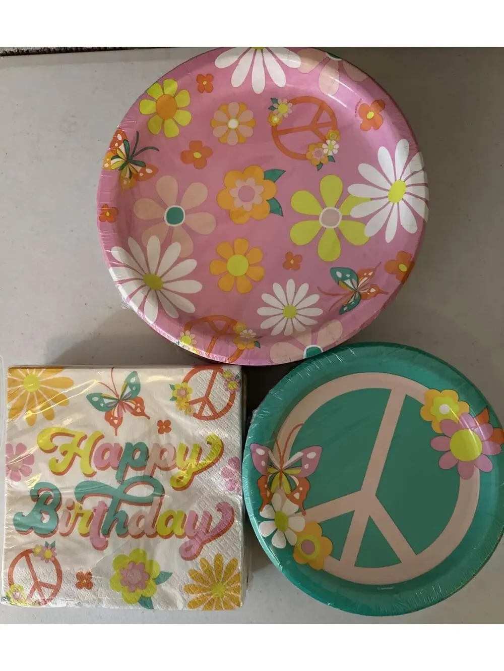 Party Supplies Lot 5 Lrg Plates 5 Sm Plates 3 Napkins Peace Birthday Floral Pink